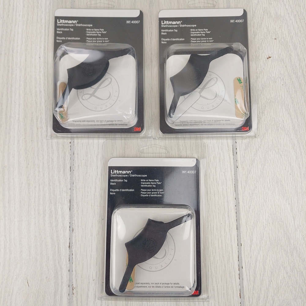 Littmann Stethoscope Identification Tag Unisex OS Black 3-Pack 40007 NEW